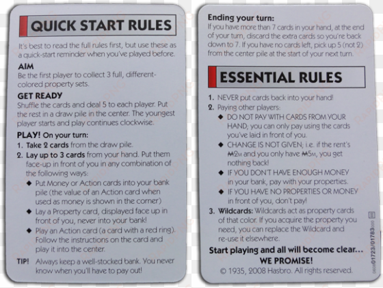 monopoly deal quick start rules cards - monopoly deal