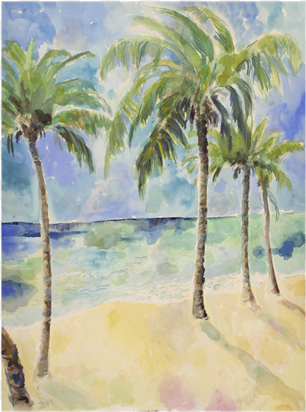 more views - l. platt palm trees mounted print 12x12"