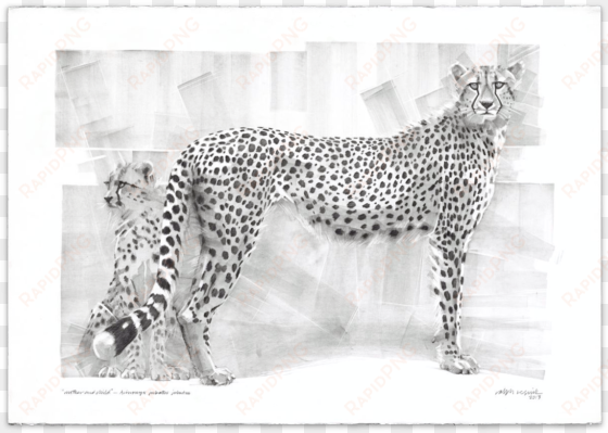 “mother and child” for sale pencil painting on ac - cheetah painting black and white