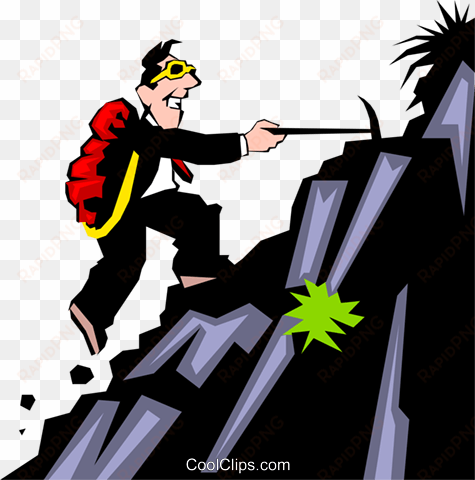 mountain climbing theme royalty free vector clip art - man climbing mountain clipart