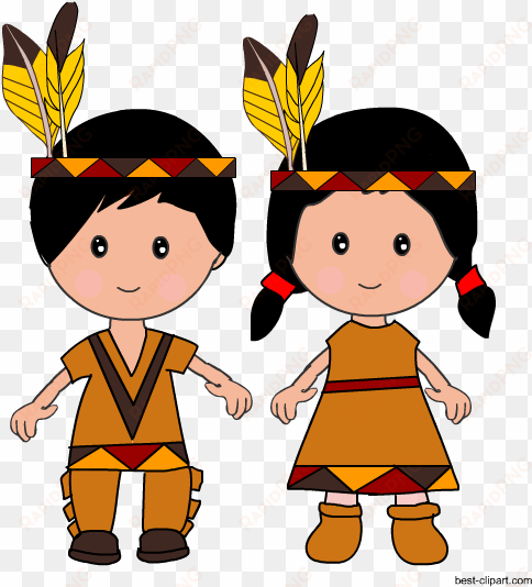 native american boy and girl standing together - pilgrams clip art with transparent background