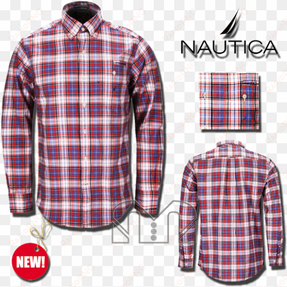 ~nautica buttondown checkered red & blue long sleeves - plaid