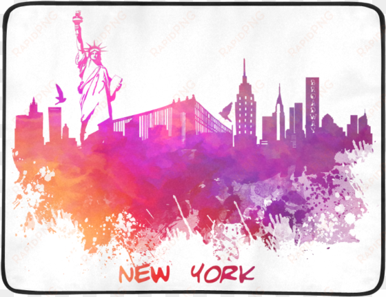 new york city skyline 7 beach mat - skyline new york pink red wall tapestry - small: 51"