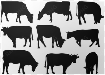 nine cows silhouettes isolated on white poster • pixers® - cow silhouette