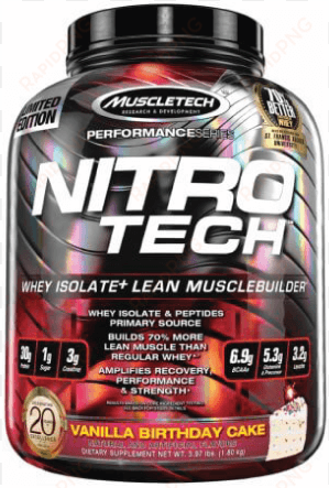 nitro-tech whey protein isolate lean muscle builder - muscletech nitro tech - birthday cake - 3.97 lbs