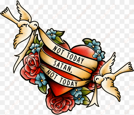 “not Today Satan” By Kelly Larson - Slim Ladies Fit: Not Today Satan / Tattoo Art Style transparent png image