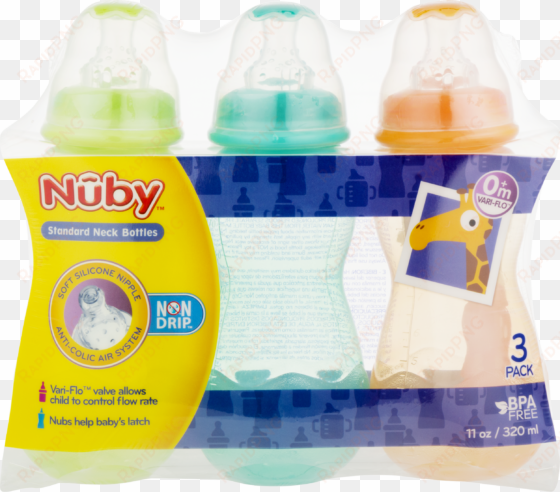 nuby 3-pack 330ml tinted non-drip bottle, neutral,