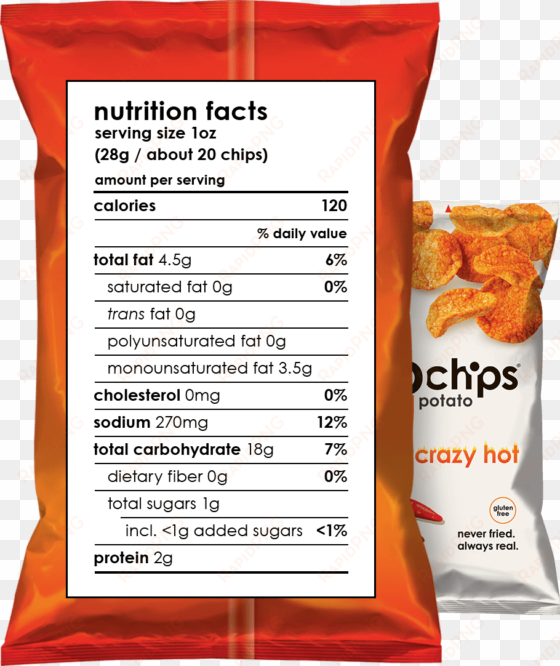 nutritional facts 1oz bag crazy hot - popchips popped chip snack, potato, crazy hot - 5 oz