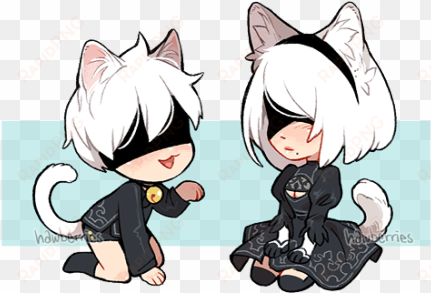 nyan-s and 2bork - nier automata 2b chibi