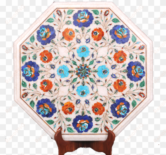 octagon white marble inlay tabletop - table