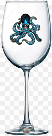 octopus jeweled stemmed wine glass with wine charm - etched wedding wine glasses bride and groom