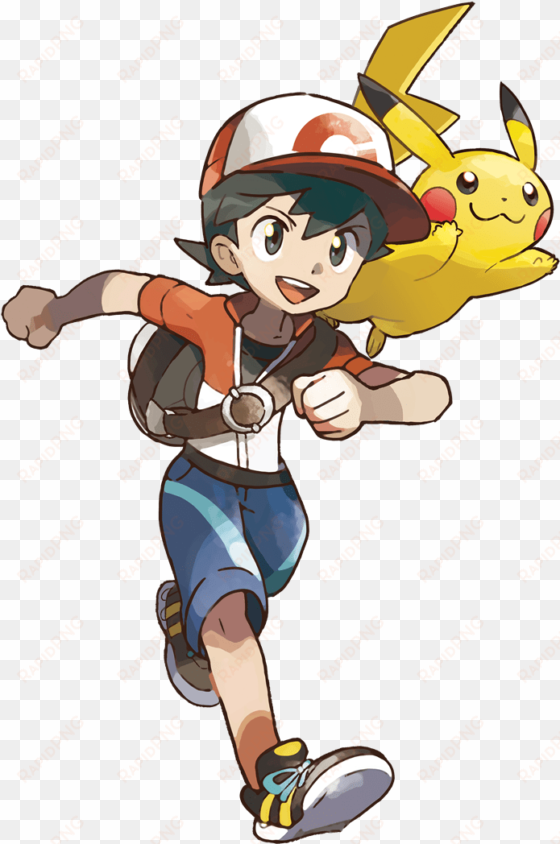 official artwork of the protagonists of pokemon let's - let's go pikachu trainer
