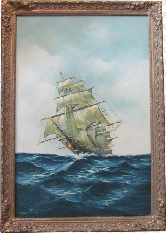 oil on canvas clipper ship on the sea signed @rubylanecom - ship on a sea