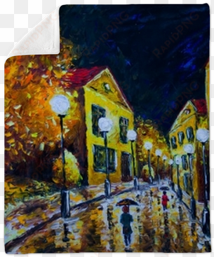 oil painting night evening city, french village, yellow - impressionism paintings