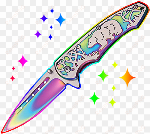 old fork and knife hand drawing - coltello misc bear linerlock rainbow