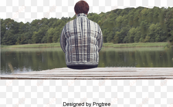 old man back,seated,lake,forest, man clipart, old man - portable network graphics