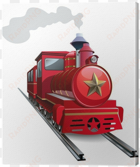 old steam locomotive with golden star, vector canvas - meios de transporte terrestre