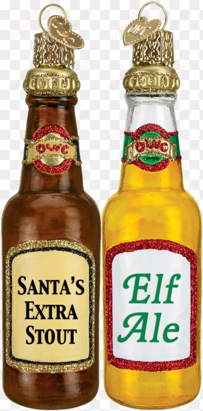 Old World Christmas Santa's Beer Bottle Glass Christmas - Beer Ornament transparent png image