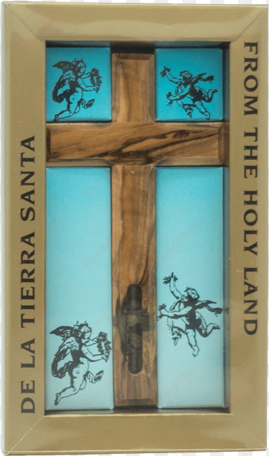 olive wood cross with soil from bethlehem and water - olive
