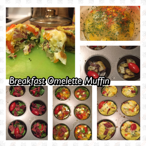 omelette muffins with eggs, grilled onions & potatoes, - side dish