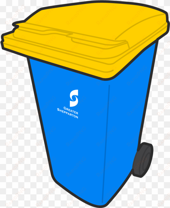 on this page - blue and yellow bin