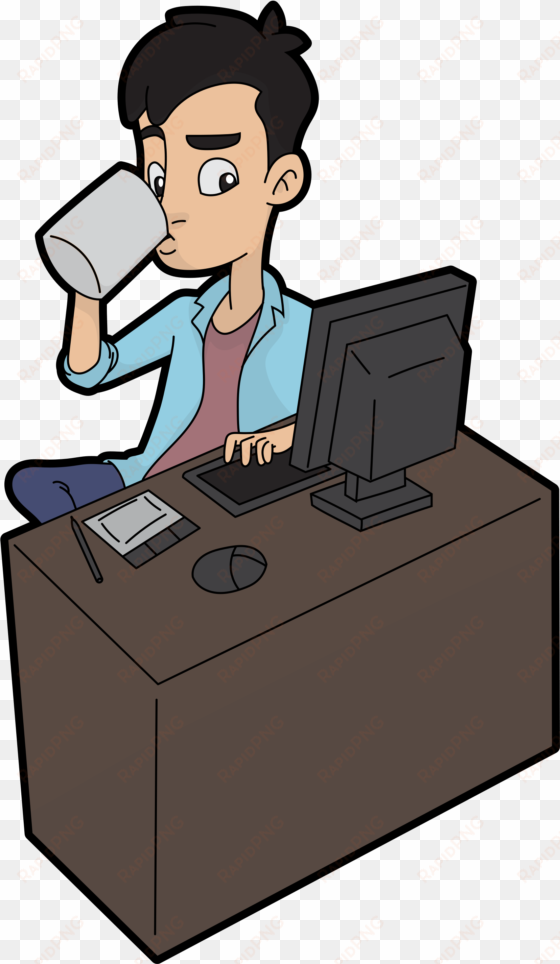 open - guy using computer cartoons