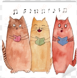 orange brown cats singing watercolor wall mural • pixers® - cartoon cat singing