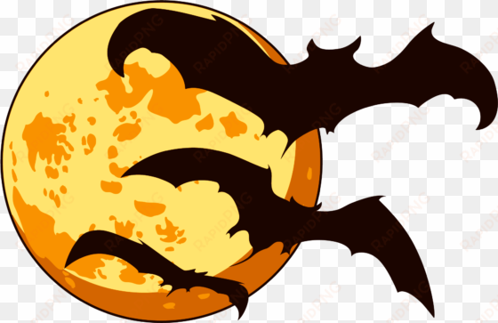 orange moon and bats halloween - halloween png