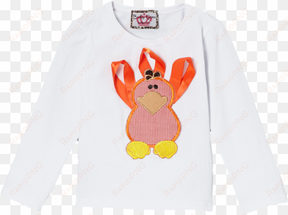 orange ribbon turkey long sleeve thanksgiving top - crew neck