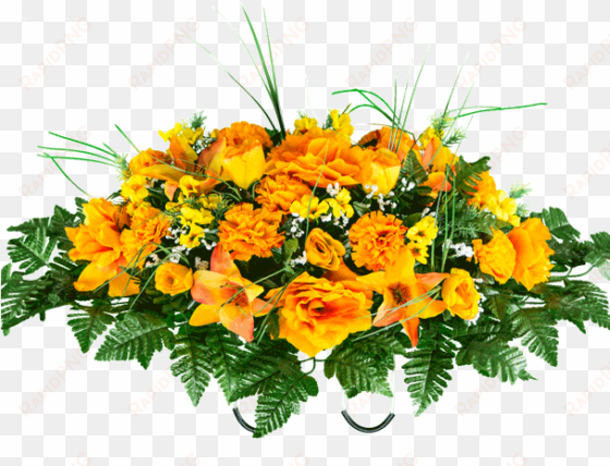 Orange Roses With Lilies And Carnations - Orange And Yellow Bouquet Flowers Png transparent png image