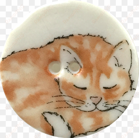 orange tabby one, cat sleeping porcelain button, 1-1/8" - tabby cat