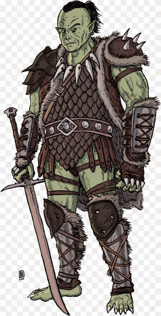 orc drawing - male half orc barbarian