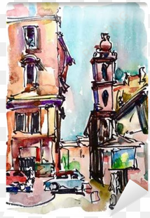 original freehand sketch watercolor painting of rome - watercolor painting