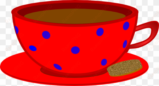 original png clip art file red cup, saucer, blue polka