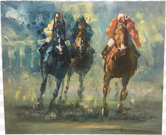 original vintage abstract polo horses equestrian art - painting