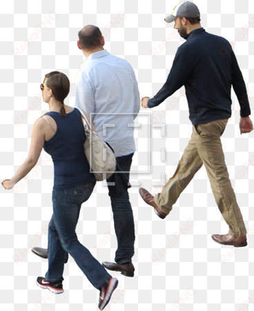 overhead view of three people walking - walking crowd for photoshop