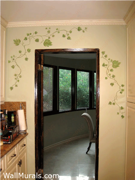 painted ivy on wal in kitchen - window borders wall painting designs