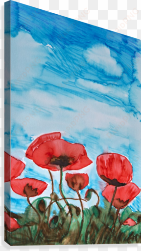 Painting Of Red Poppies And A Blue Sky Canvas Print - Painting Of Red Poppies And A Blue Sky Canvas Art - transparent png image