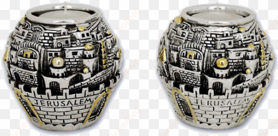 pair of silver and gold plated candle holders - jerusalem globe candle holders