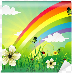 paisaje con un arcoiris en vector wall mural • pixers® - imagenes de arcoiris con flores