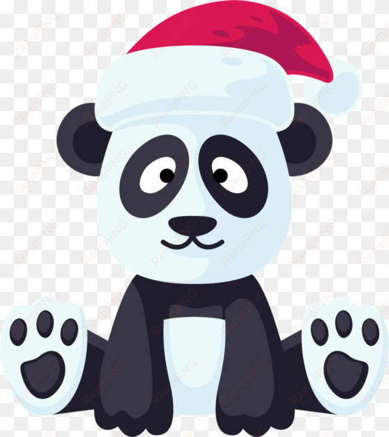 pandtransparent cartoon sitting in a christmas hat - giant panda