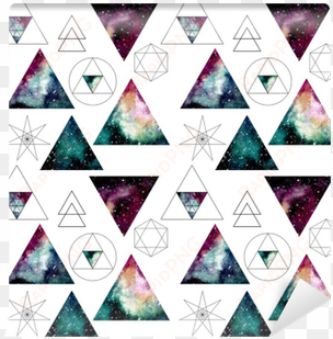 pattern with watercolor nebula in triangles and sacred - geometry