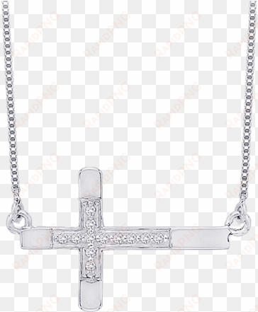 pc0066t-09w - diamond sideways cross pendant with chain in 10k yellow