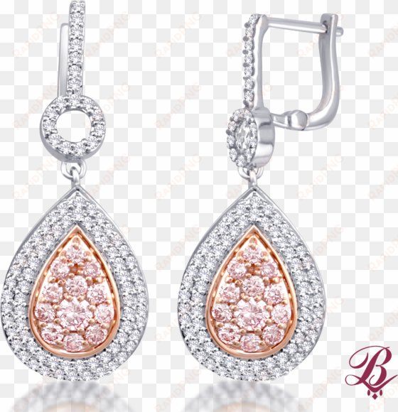 pear shaped pink & white diamond earrings - ring