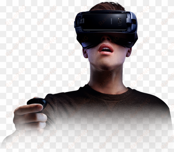 person immersed in virtual reality wearing the gear - samsung gear vr png