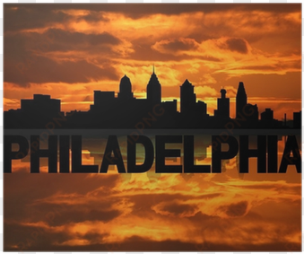 philadelphia skyline reflected with text and sunset - philadelphia skyline black and white