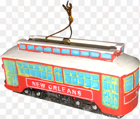 picture of new orleans' red riverfront streetcar christmas - new orleans' red riverfront streetcar christmas ornament