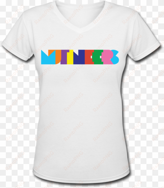 picture of women's mutineers colour logo v neck t shirt - feminism is for everyone t shirt