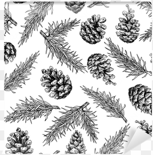 pine cone and fir tree seamless pattern - conifer cone