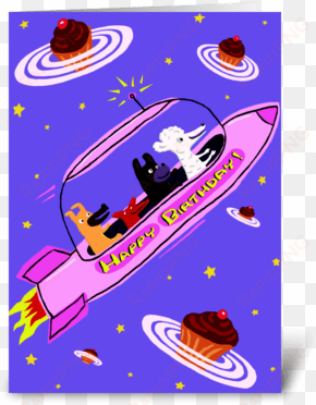 pink rocket ship birthday greeting card - greeting card